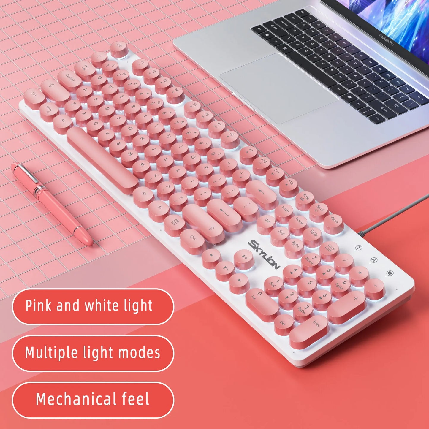 H300 Wired 104 Keys Membrane Keyboard Many Kinds of Colorful Lighting Gaming and Office for Windows and IOS System
