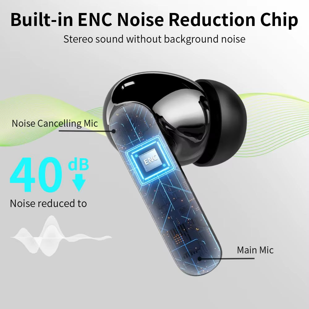 Wireless Earbuds with Bluetooth 5.3, In-Ear Headphones Featuring 4 ENC Mics and 36 Hours of use, LED Display Included.