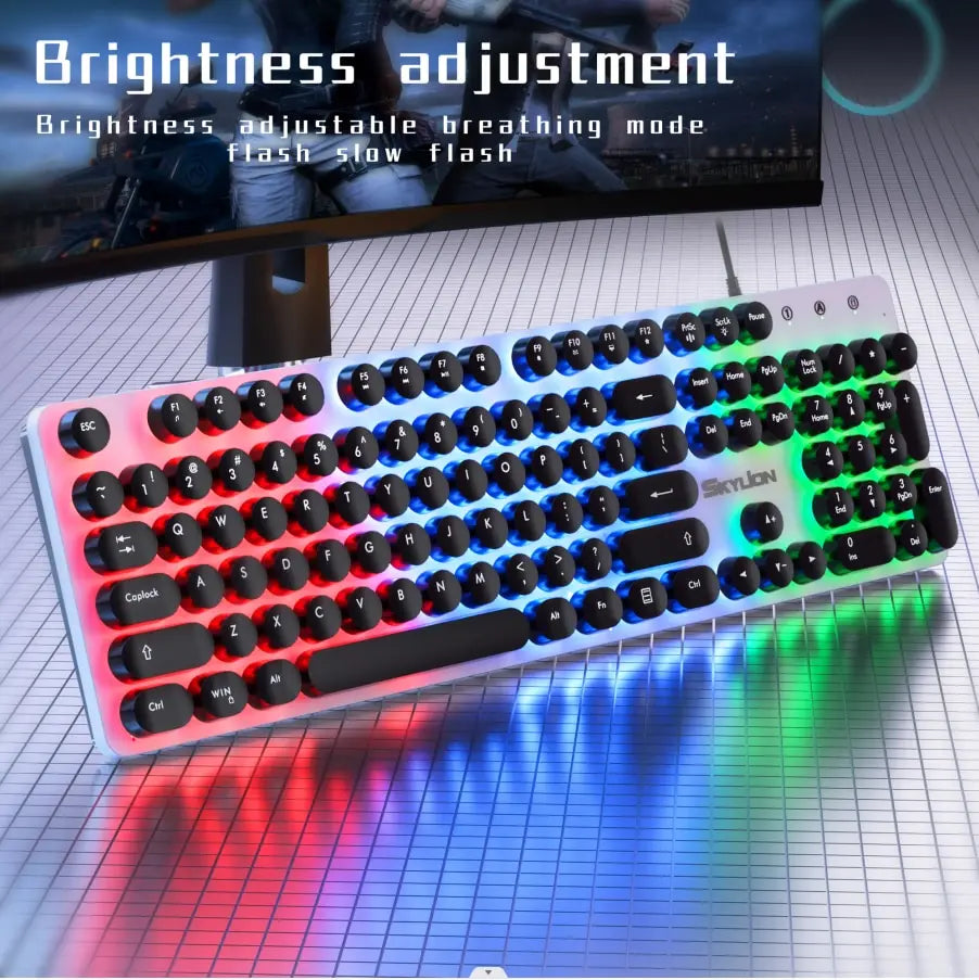 H300 Wired 104 Keys Membrane Keyboard Many Kinds of Colorful Lighting Gaming and Office for Windows and IOS System