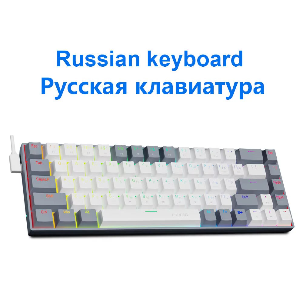 Z686 RGB USB 60% Mini Slim Mechanical Gaming Wired Keyboard Red Switch 68 Keys Russian Brazilian Portuguese for Compute