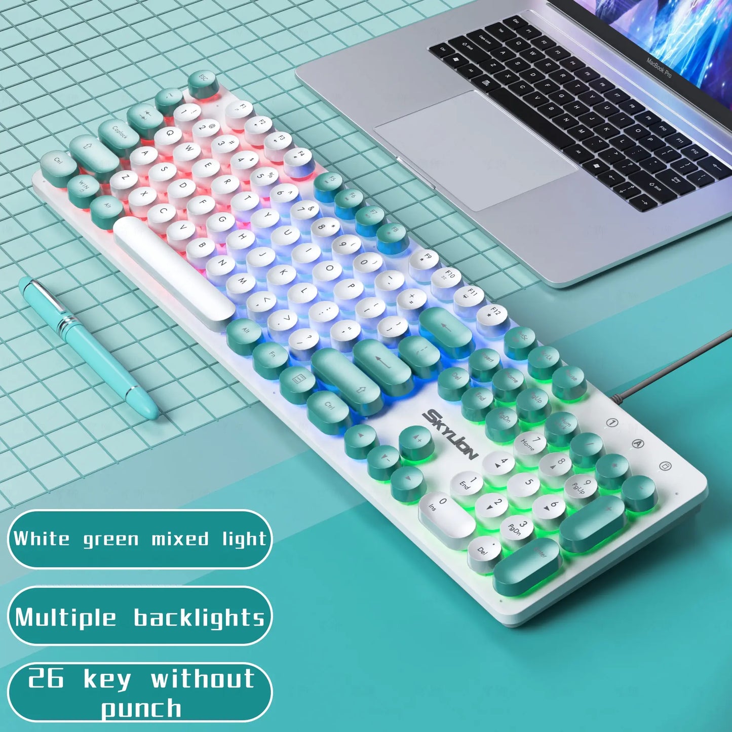 H300 Wired 104 Keys Membrane Keyboard Many Kinds of Colorful Lighting Gaming and Office for Windows and IOS System