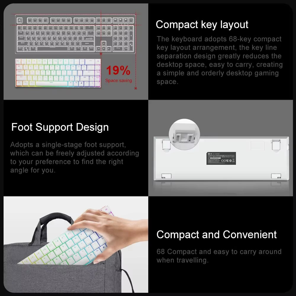 Z686 RGB USB 60% Mini Slim Mechanical Gaming Wired Keyboard Red Switch 68 Keys Russian Brazilian Portuguese for Compute