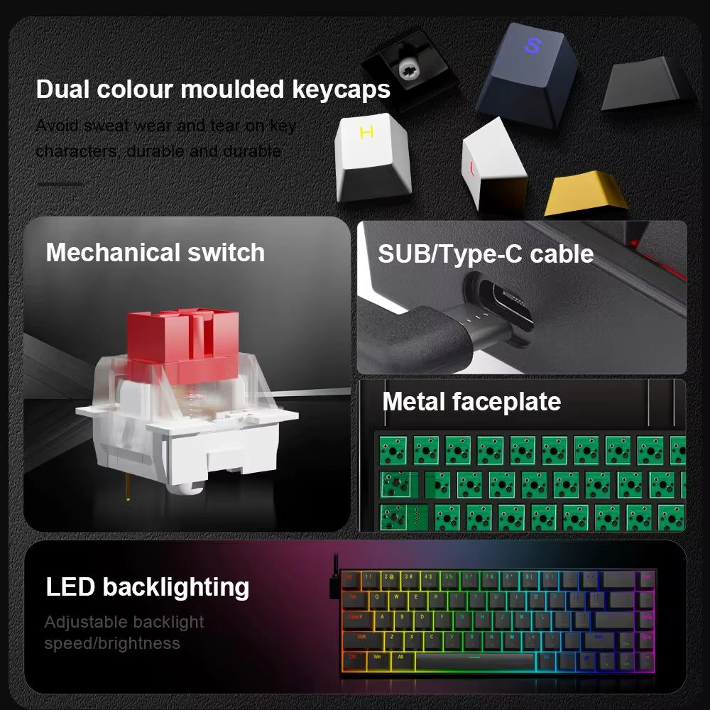 Z686 RGB USB 60% Mini Slim Mechanical Gaming Wired Keyboard Red Switch 68 Keys Russian Brazilian Portuguese for Compute