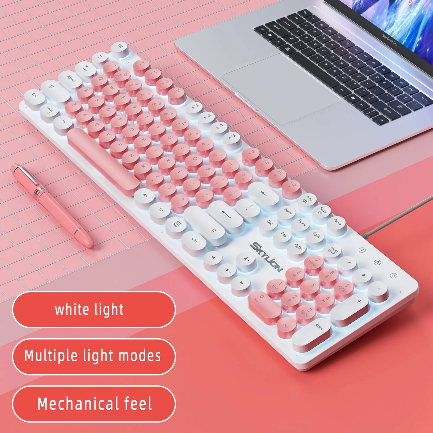 H300 Wired 104 Keys Membrane Keyboard Many Kinds of Colorful Lighting Gaming and Office for Windows and IOS System
