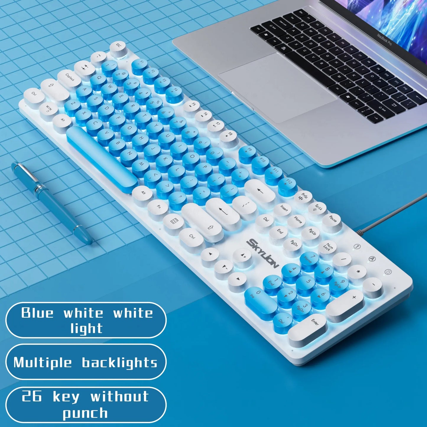 H300 Wired 104 Keys Membrane Keyboard Many Kinds of Colorful Lighting Gaming and Office for Windows and IOS System
