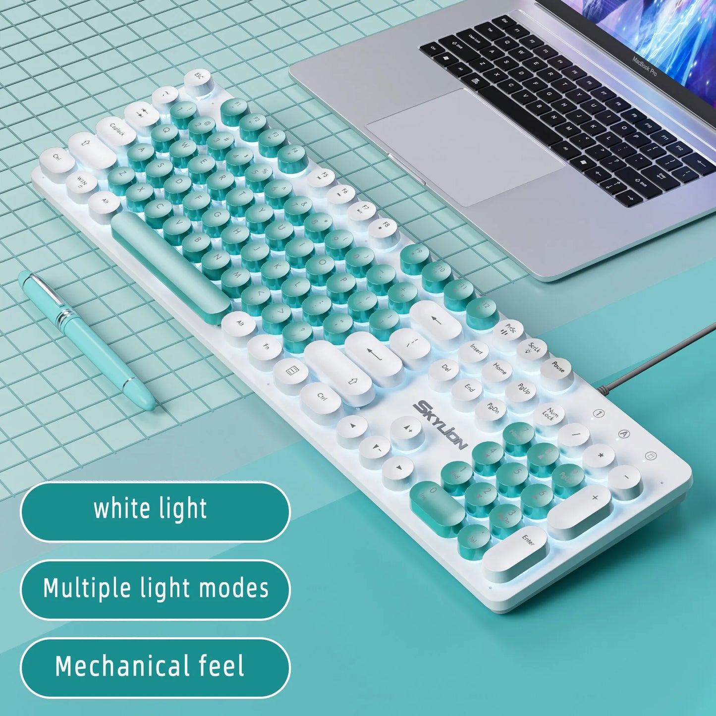 H300 Wired 104 Keys Membrane Keyboard Many Kinds of Colorful Lighting Gaming and Office for Windows and IOS System