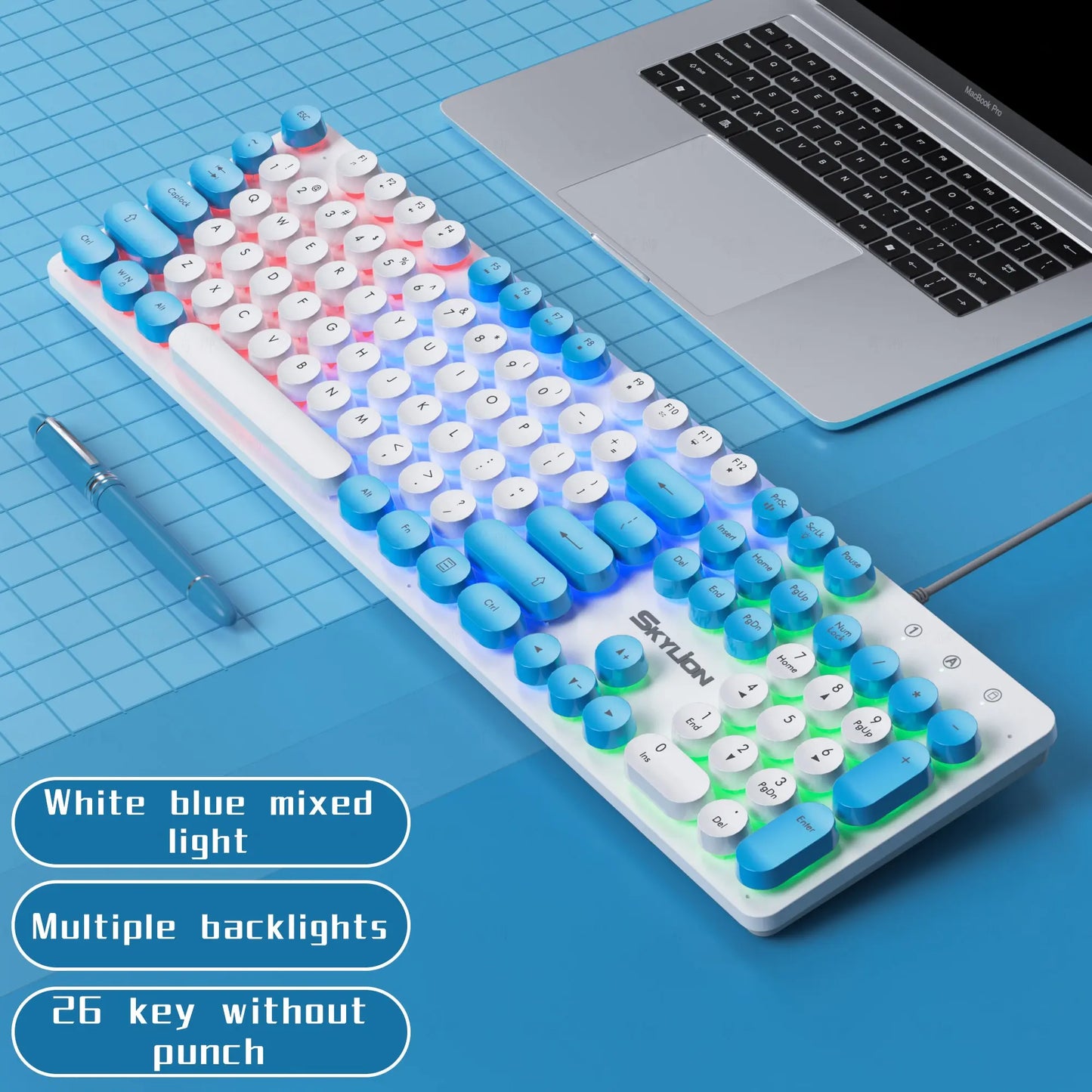H300 Wired 104 Keys Membrane Keyboard Many Kinds of Colorful Lighting Gaming and Office for Windows and IOS System