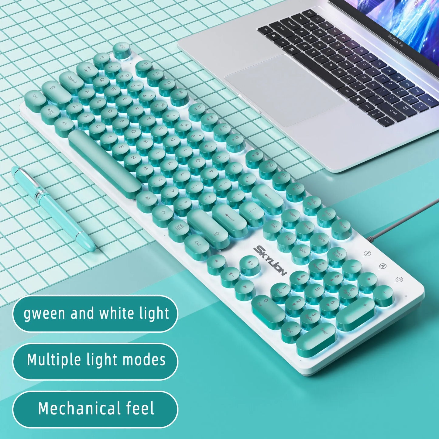 H300 Wired 104 Keys Membrane Keyboard Many Kinds of Colorful Lighting Gaming and Office for Windows and IOS System