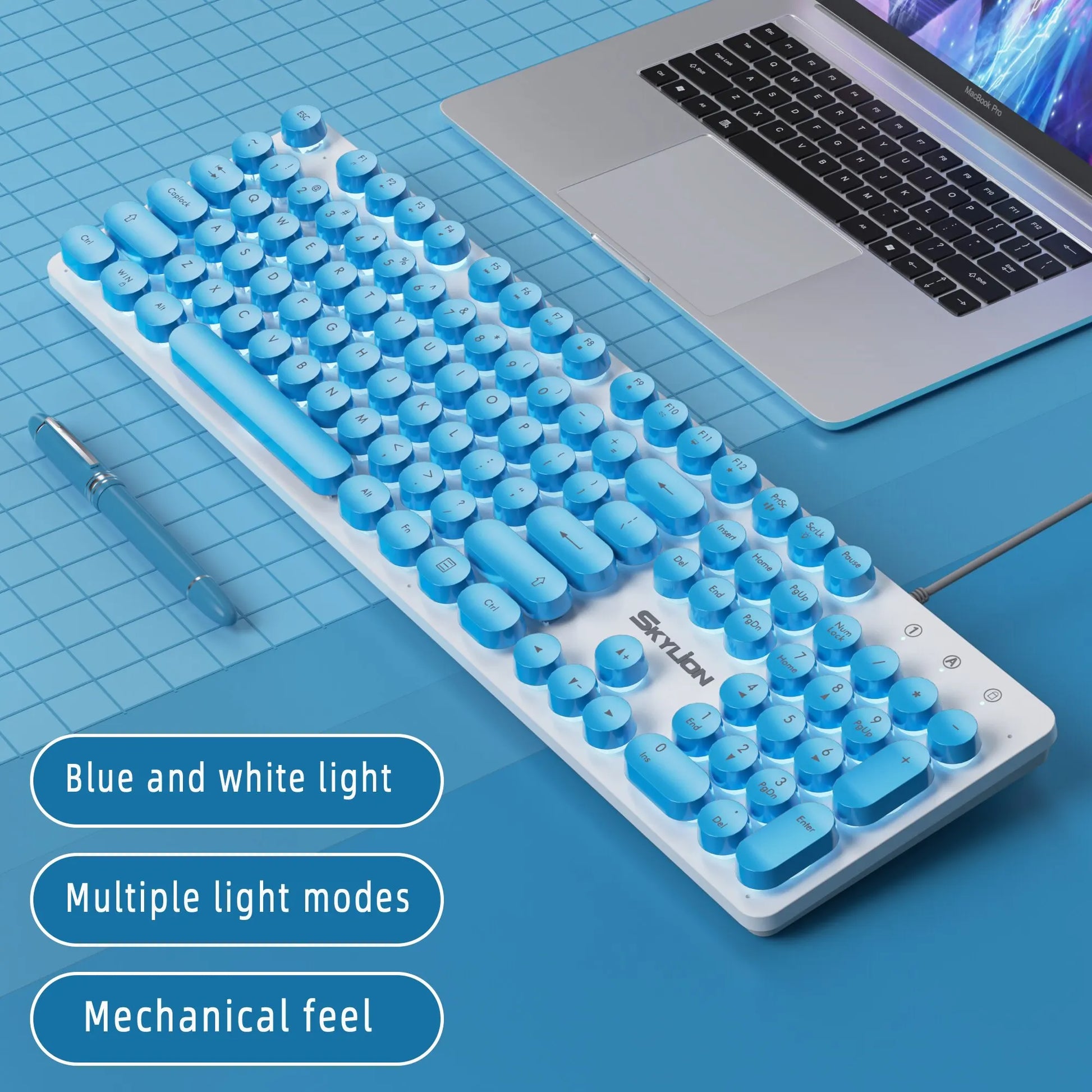 H300 Wired 104 Keys Membrane Keyboard Many Kinds of Colorful Lighting Gaming and Office for Windows and IOS System