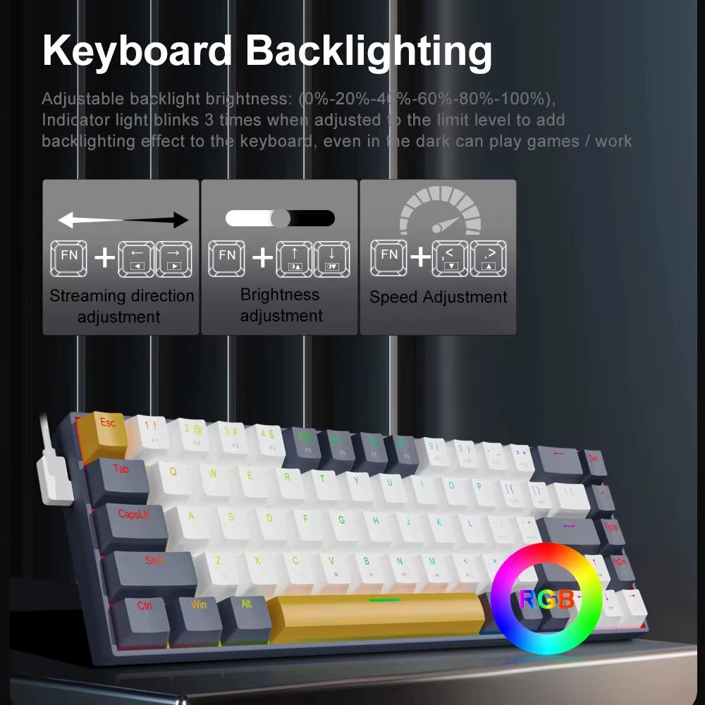Z686 RGB USB 60% Mini Slim Mechanical Gaming Wired Keyboard Red Switch 68 Keys Russian Brazilian Portuguese for Compute