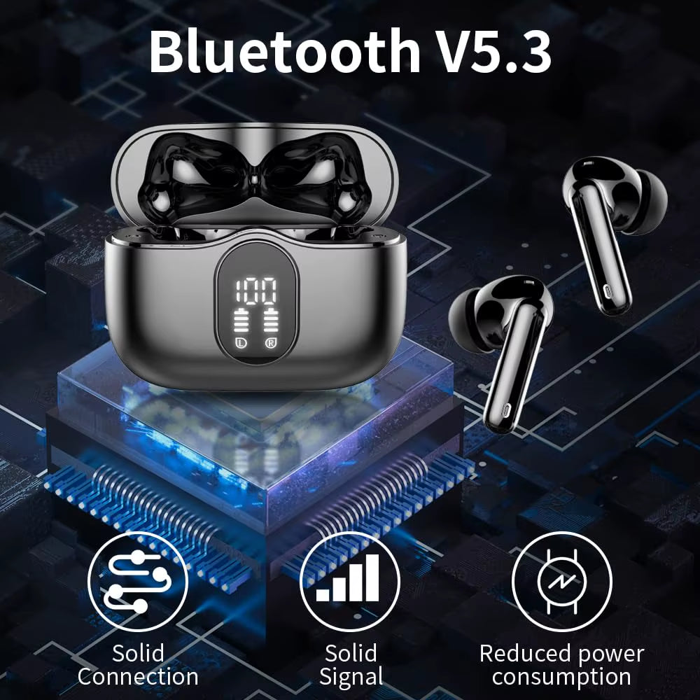 Wireless Earbuds with Bluetooth 5.3, In-Ear Headphones Featuring 4 ENC Mics and 36 Hours of use, LED Display Included.