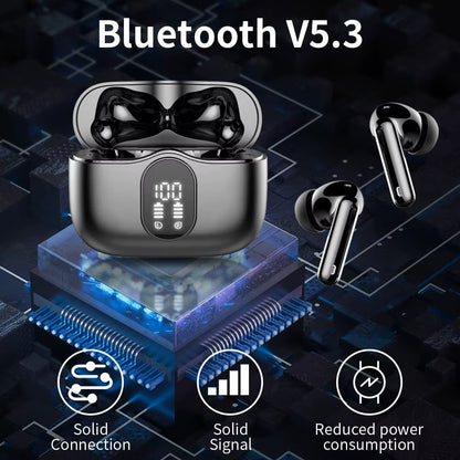 Wireless Earbuds with Bluetooth 5.3, In-Ear Headphones Featuring 4 ENC Mics and 36 Hours of use, LED Display Included.